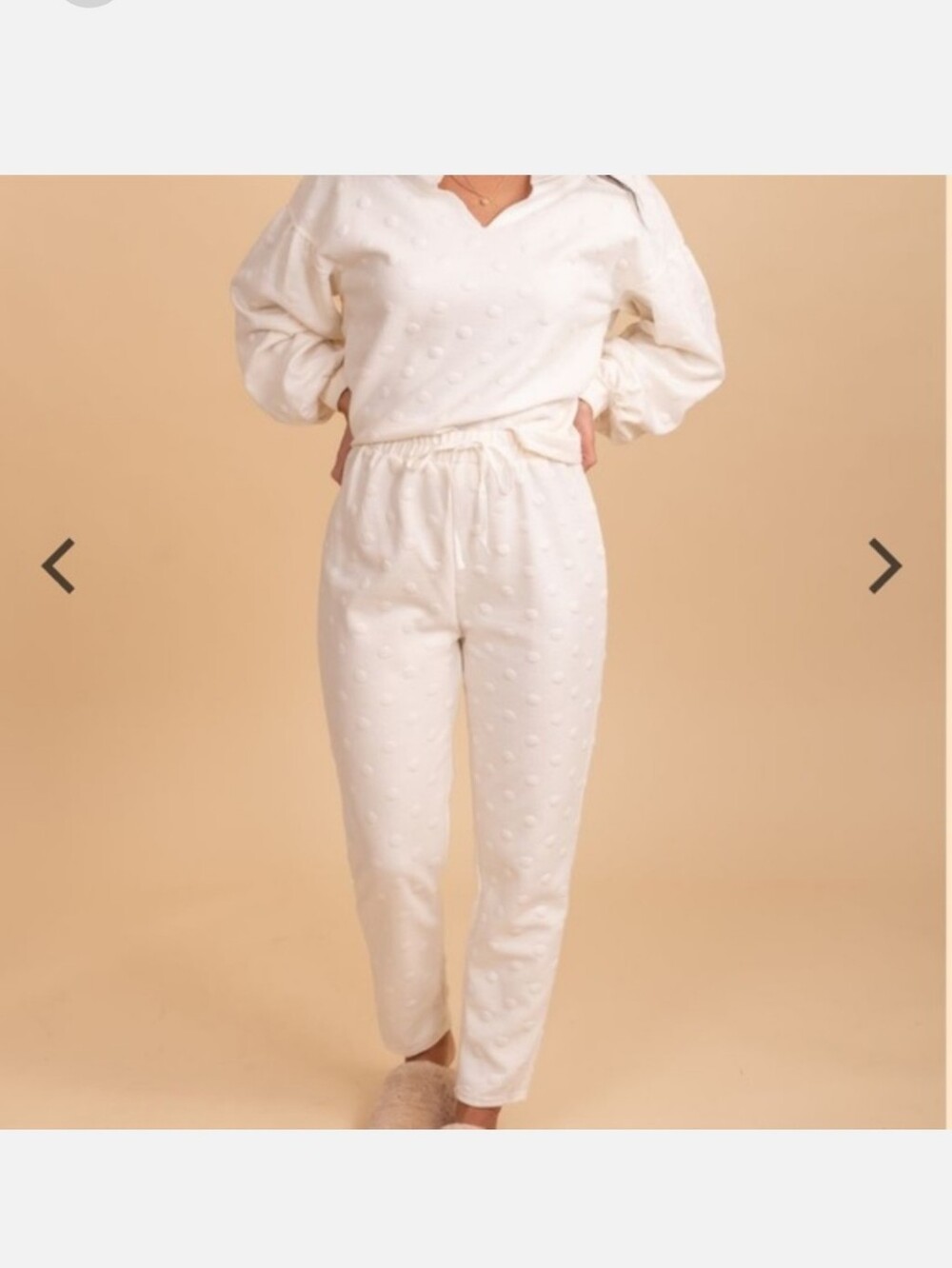 Cozy Dot-Texture Cream Lounge Pants